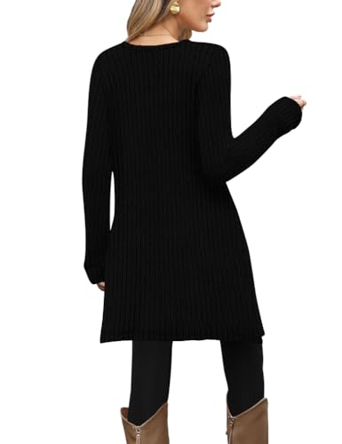 Poetsky Women Long Sleeve Tunic Tops to Wear with Leggings Side Buttons Long Shirts Rib Sweater Dress with Pockets2