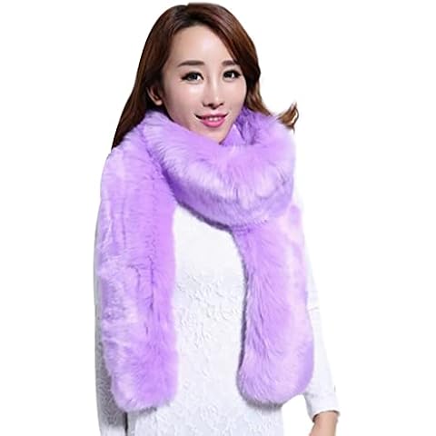 vannawong Women Faux Fur Scarf Shawl Cold Weather Long Fluffy Neck Warmer Winter Thick Fuzzy Stole Shrug Lilac Cover