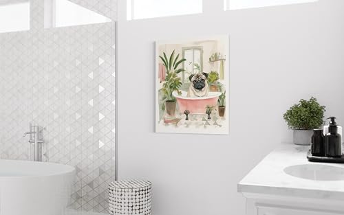 Image of Pug in Bathtub Black Framed Wall Art Poster Print, Animal Bathtub Restroom Wall Art Painting for Bathroom Decor Gallery Gallery 30 (Pug in Bathtub, 20 inch L x 16 inch W, Black Frame)