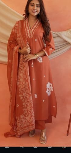 Image of Women's Mulmul Cotton Kurti with Pant and Dupatta