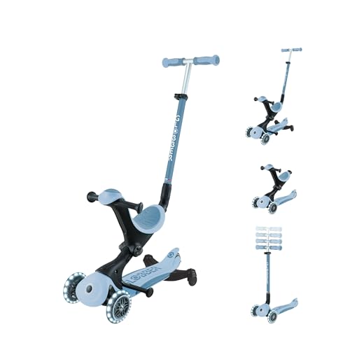 Globber - GO•UP Deluxe Lights ECO 360 - Trottinette évolutive 3 Roues avec siège et Module 360, pour Les Enfants de 15 Mois à 6 Ans, Blueberry