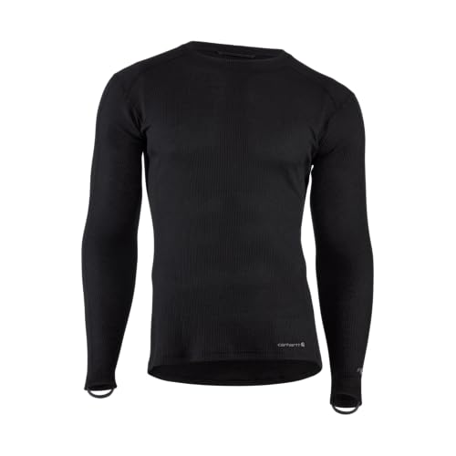 Carhartt Men's Black Base Force Midweight Long Sleeve Crew Neck T-Shirt, Medium