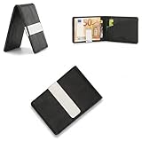 RisePlus Geldklammer Herren, Slim Wallet mit Geldklammer, Money Clip, Ultraleichtes Kartenetui, Kompaktes RFID‑Kreditkartenetui, Minimalistisches Portemonnaie mit Geldscheinklammer （Schwarz）