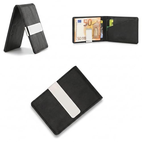 RisePlus Pince à Billets,Portefeuille Homme Slim avec, Mini Porte Carte RFID en Cuir PU Vintage, Portefeuille Minimaliste Léger et Compact, Porte Carte...