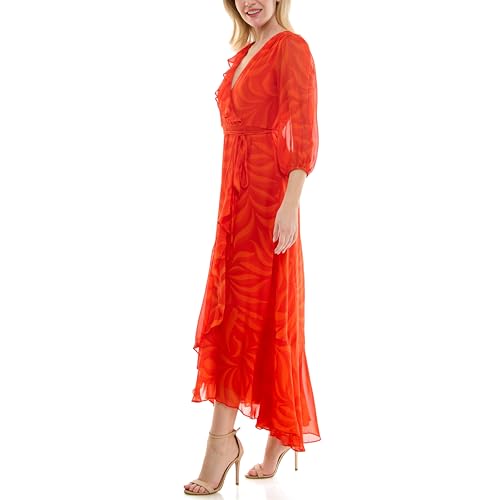Image of Maison Tara Women's V-Neck Ruffle Faux Wrap Maxi Dress