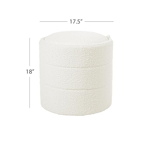 Image of HomePop 18 inch Storage Round Ottoman - Cream Boucle