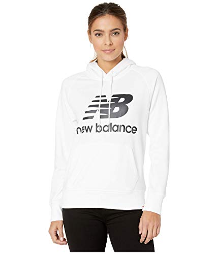 New Balance Women's Essentials Pullover Hoodie, White/Black, Medium