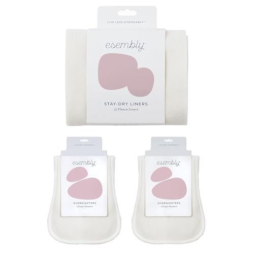 Image of Esembly Stay-Dry and Nighttime Essentials Bundle | Stay-Dry Fleece Diaper Liners (12-Pack) and Overnighters (4-Pack)