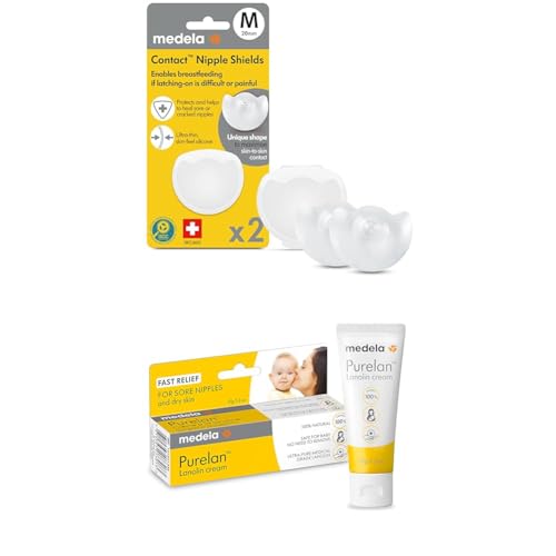 Image of Medela Latch & Protect Bundle | 2 Count 20mm Small Nipple Shields with Carrying Case & Purelan Lanolin Nipple Cream | Purelan to Protect Against Cracked Nipples | Shields to Support Latch Issues