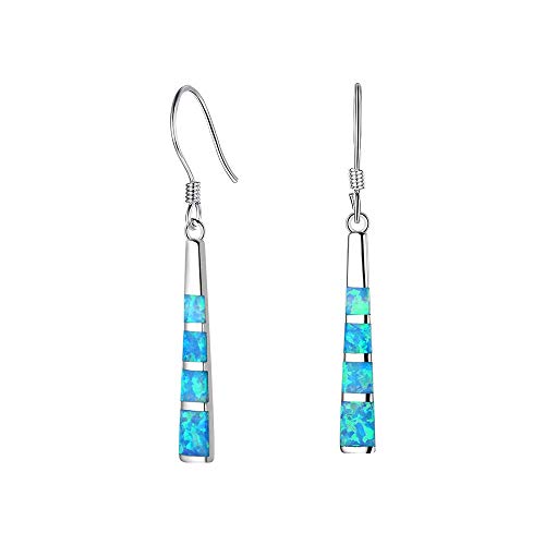 Purmy pendientes mujer plata de ley 925 pendientes plata colgantes,Opalo azul borla,pendientes fiesta bisuteria mujer elegantes