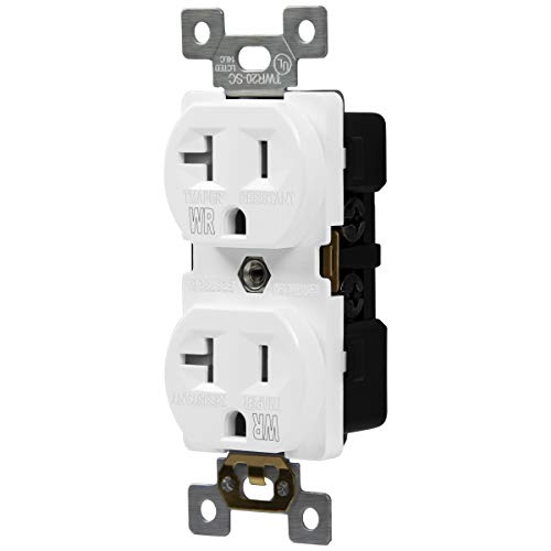 ENERLITES Duplex Receptacle, Tamper-Weather-Resistant, Commercial Grade Outlets, 20A 125V, Self-Grounding, 2-Pole, 3-Wire, 5-20R, UL Listed, 62040-TWR-W, White