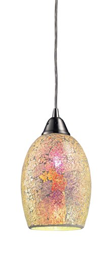 Elk 73041-1 Avalon 1-Light Pendant, 5-Inch, Satin Nickel With Iridescent Glass