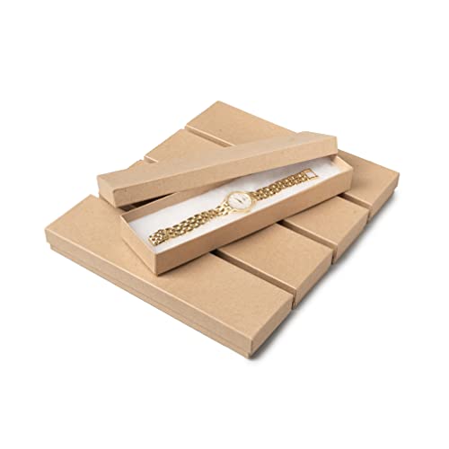 Prestige and Fancy Jewelry Gift Boxes, 10 Pack, 8 x 2 x 0.9 - Cotton Filled Cardboard Gift Box with Lids for Watches, Bracelets, Anklets, For Christmas, Party Favors, Jewelry Store, (Brown)