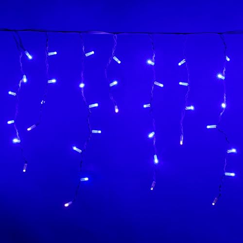 Luccika Cascata di Stalattiti 5x0.7 mt con 200 MaxiLed Blu e flash Bianco Ghiaccio tenda a pioggia Professionale per uso esterno interno Prolungabile in Busta
