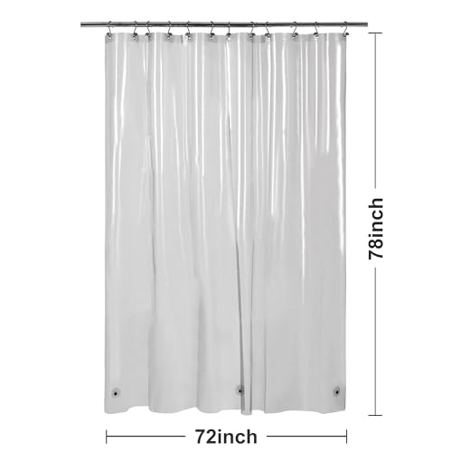 Image of Barossa Design Clear Black Long Shower Curtain Liner 78 inch Height - 3 Magnets & Waterproof Lightweight PEVA Shower Liner for Bath Tub, PVC Free, Metal Grommets, Clear Black, 72x78