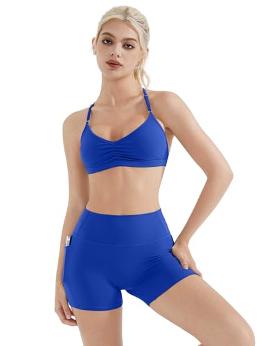 SUUKSESS Workout Sets for Women Padded Open Back Strappy Gym Set Criss Cross Yoga Sets 2 Pieces3