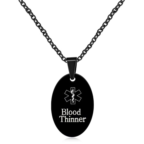Mayfaith Blood Thinner Medical Necklace for Men and Women - Black Stainless Steel Emergency Necklace with Medical Emblem Serpent Symbol - Gifts for Family Friends?Black-Blood?
