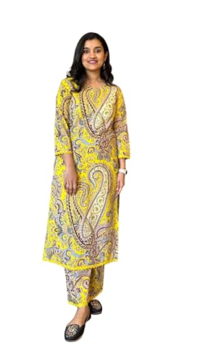 Image of Women's Cotton Printed Straight Kurti with Pant Two Piece Co-ord Set