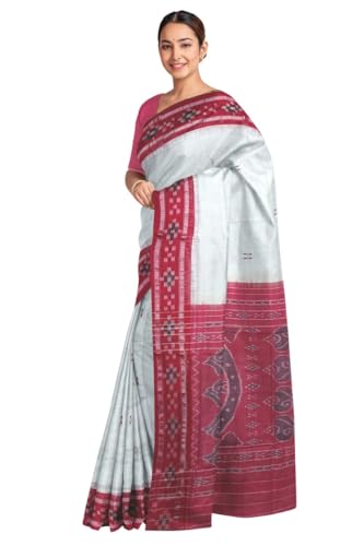 Image of COTTONSILK & KHANDUAPATA Odisha Sambalpuri Handloom Ikat Women Cotton Saree, Odisha Handloom Handmade Pure Cotton Khandua Saree, Ikkat Orissa Traditional Handloom Saree Without Blouse 430