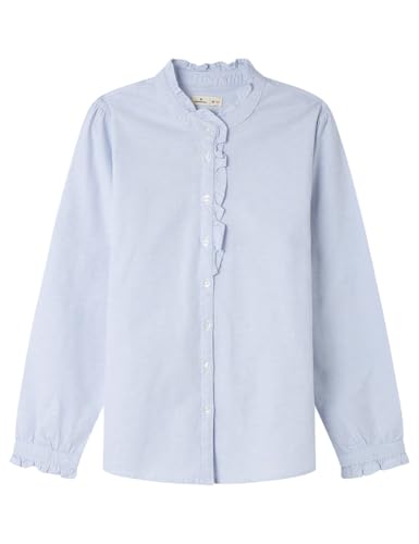 Springfield Oxford Shirt IN Cotton Spandex with Cervantes Neck and Ruffles ON Cuffs Camisa, Azul, 40 para Mujer