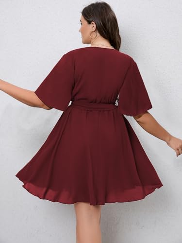 Image of SCOMCHIC Women's Plus Size Summer Dresses Short Sleeve Wrap V Neck A Line Skater Mini Short Dress XL-4XL