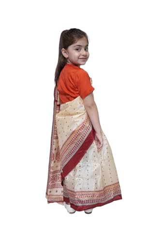 Image of Kaku Fancy Dresses Polyester Indian Ethnic Cream Color Saree Costume For Kids - 3-4 Years, For Girls