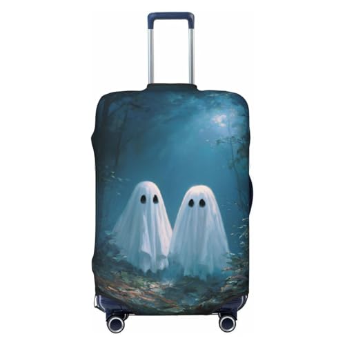 Two Cute Ghosts In The Dark Woods Elastic Travel Luggage Covers Dustproof Scratch-Resistant Suitcase Protector Fit 22-24 Inch