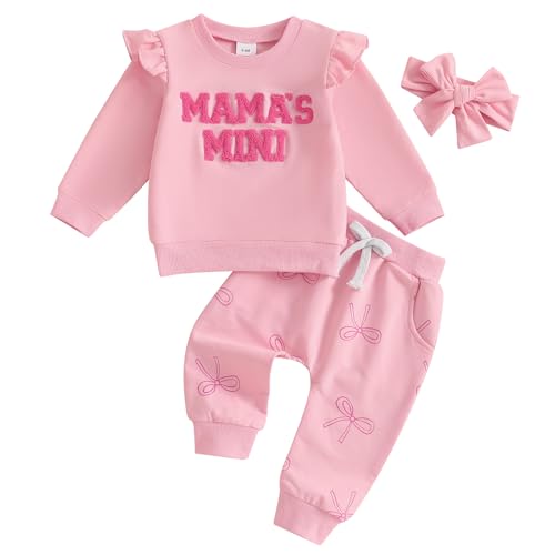 Toddler Baby Girl Outfits Letter Print Flying Sleeve Sweatshirt with Heart Pattern Pants Headband