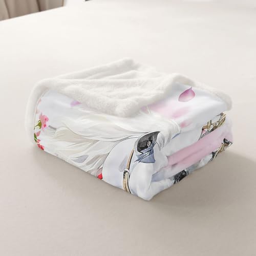 Image of Feelyou White Horse Sherpa Throw Blanket 50 inchx60 inch Boys Girls Gift