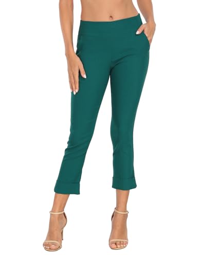 Image of HDE Pull On Capri Pants for Women with Pockets Elastic Waist Cropped Work Pants