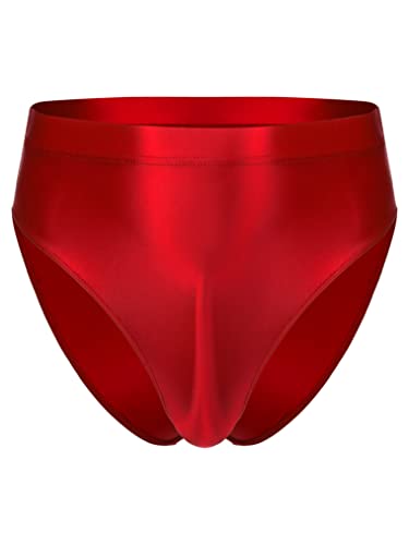 Hularka Men's Glossy Oily Silky Briefs Underwear Solid High Waist Panties Underpants Bottoms