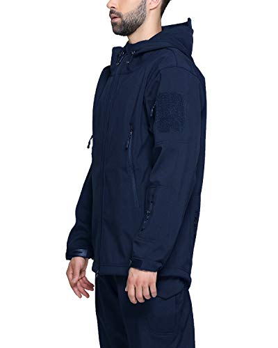 Yfnt Men's Outdoor Military Jackets Water-Resistant Softshell Windbreaker Fleece Lined Tactical Hooded Jacket, Us Large, Cn X-Large, Dark Blue #TOP4