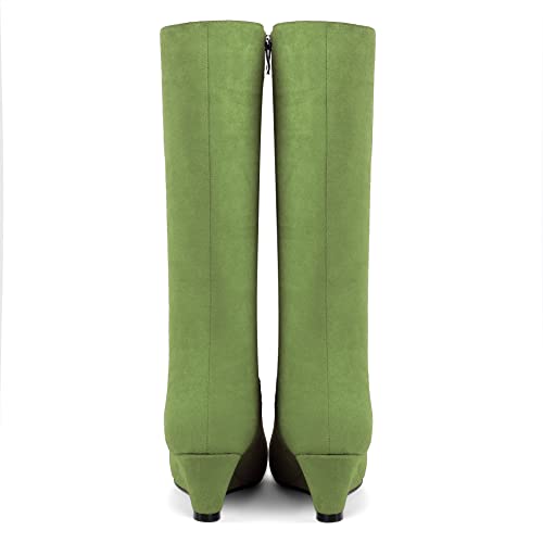 SKYSTERRY Womens Pointed Toe Suede Casual Dating Zip Wedge Low Heel Mid Calf Boots 2 Inch4