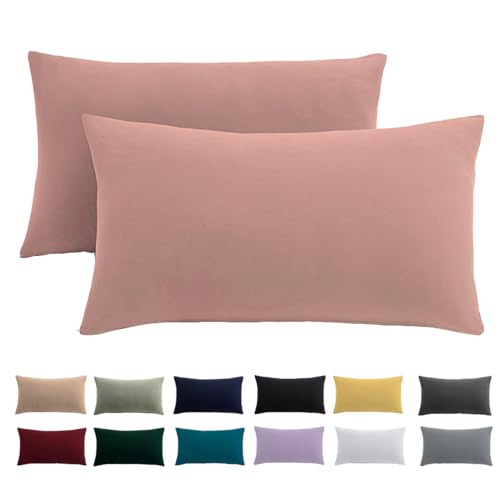 Funda de almohada de 40 x 70 cm, juego de 2 unidades, funda de almohada de 40 x 70 cm, color rosa, 100 % microfibra, no necesita planchado ni arrugas, con cremallera