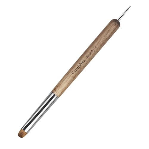 varnishea Kolinsky French Tip Nail Art Brush Solid Wood Handle Gel Acrylic Nail Dotting Tool for Manicure Clean Up and Dotting Manicure Tool Professional Nail Brush - Size 6 1.0 Count