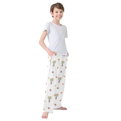 Love Bouquets Boys Pants Boys Athletic Pants Long Pant for Boywith Pockets Wide-Leg Size 6-14Y 7