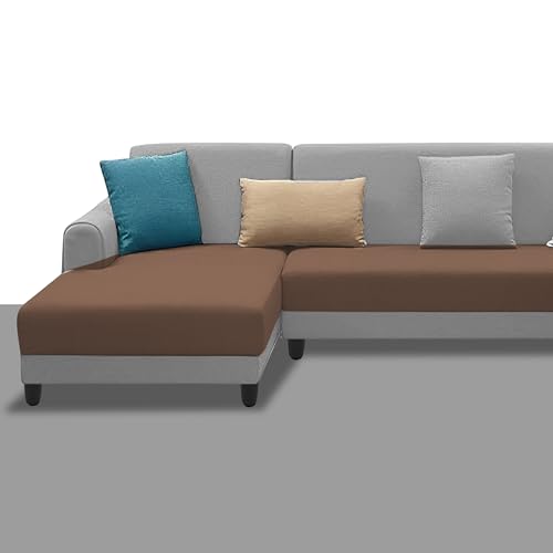 Image of Kraven LHS 6 Seater L Shape Sofa Set for Living Room (Brown Grey Fabric) Premium Fabric Sofa