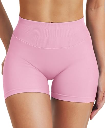 VOYJOY Women Workout Impact Shorts 2.5"/ 3.6"/ 4.5"/ 6" Scrunch Butt Lifting Gym Seamless Booty Biker Shorts Pink3