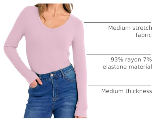 Image of ANRABESS Long Sleeve V Neck Shirts for Women | Soft Comfy Ribbed Knit Fitted Tshirts, Casual Going Out Tops, 2026 Trendy Basic, Fall Winter Underscrub Layering Clothes