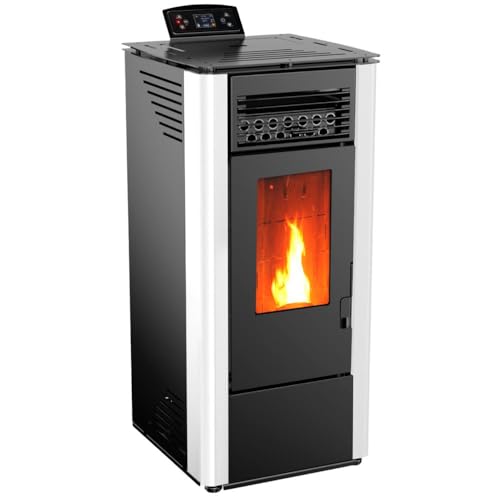 EIDER BIOMASA Estufa de Pellets KING 10 – 10,6 kW – Tolva 15 kg – Hasta 180 m³ – Rendimiento 87% – Consumo 0,56–2,02 kg/h – Encendido Rápido – Programable – Clase Energética A+