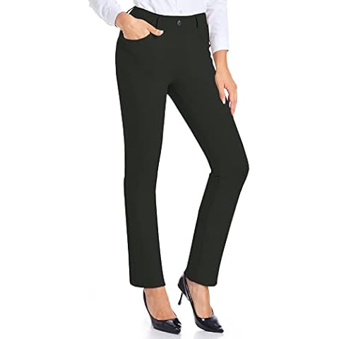 HARTPOR Women's Dress Pants Stretchy for Work Business Yoga Golf Belt Loop Slacks with Pockets, Black, Large Cover