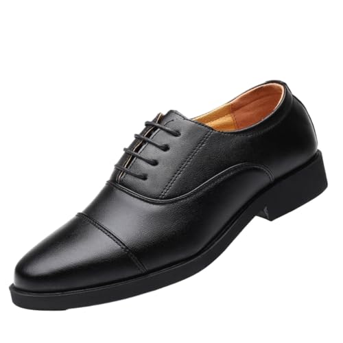 Oxford Shoes for Men Men's Round Toe Leather Shoes Transparent Black Lace-Up Dress Shoes for Spring and Autumn