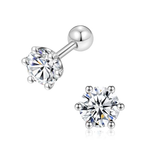 Moissanite Screw Backs Stud Earrings, GRA Certification, 6 prongs Solitaire Moissanite Diamonds Screw Backs Silver Stud Earrings, Short 6mm or Long 9mm Post Options, Sleep Wearing Poke Free Studs Hypoallergic