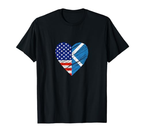 Scotland USA Heart American Flag Scottish Flag Love Heart T-Shirt