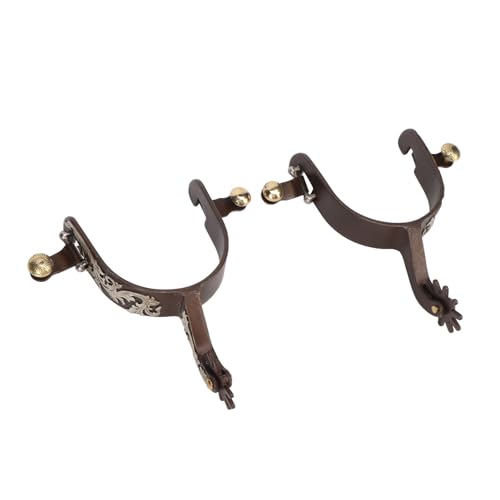 Hapivida 2Pcs Western Cowboy Spurs, Vintage Carved Bronze Low Carbon Steel Horse Spur with Turnable Gear for Horse for Equestrian Enthusiasts