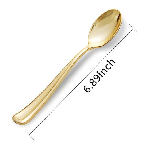 bUCLA 600 Pieces Gold Plastic Spoons Disposable - 6.9inch Heavy Duty Spoons Bulk - Gold Plastic Silverware, Ideal for Wedding,Party&Daily Using