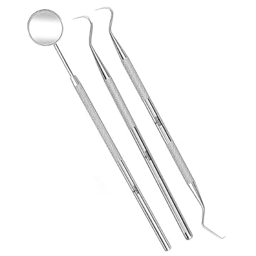 KINZIO Kit per la rimozione della placca dentale in acciaio inox, con specchio dentale, per uso personale e domestico