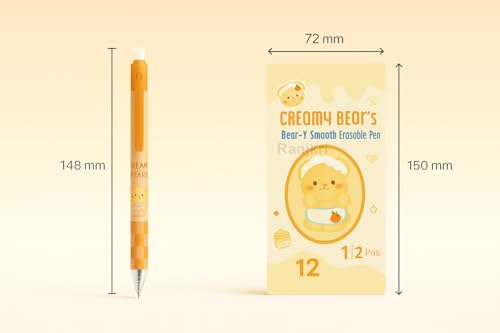Image of Creamy Beaar Erasable Gel Pens Set of 12 | 0.5 mm Fine Tip Blue Ink | Heat Erase Technology | Soft Grip | Cute Pens for Kids, Students & Office Use