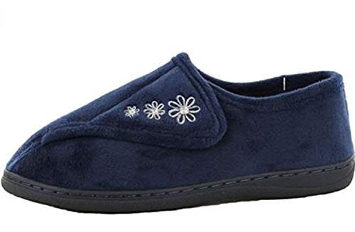 Pantoufles pour femme avec fermeture tactile - Taille 37 à 42 - Motif fleur - Bleu - bleu marine, 39 EU Cover