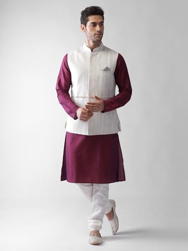 Image of Kisah Men's Cotton Blend Embroidered Nehru Jacket Regular Fit | Designer Ethnic Layering | Wedding & Occasion Wear